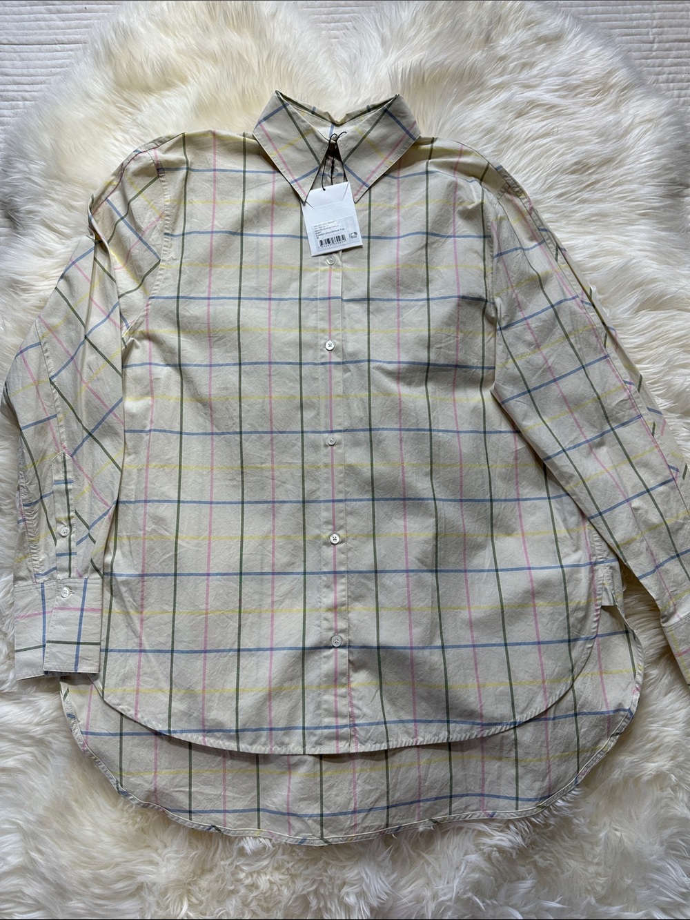 Toteme Cotton Gots Kimono-Sleeve Poplin Shirt Summer Windowpane RFID tag